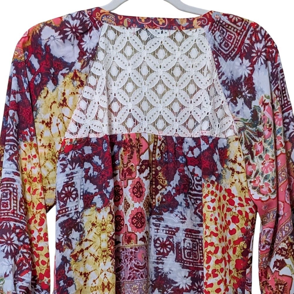 NWT Figueroa & Flower peasant blouse raspberry lace multi color plus career 1X - Picture 10 of 11